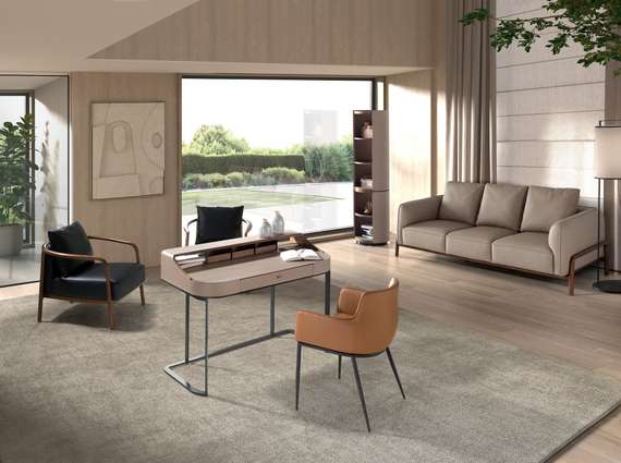 Туалетный столик 3279 из экокожи, ореха и серой стали