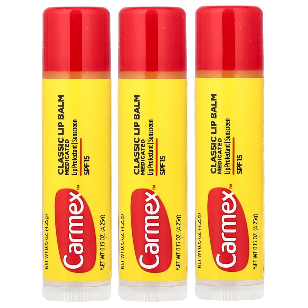 Carmex, классический бальзам для губ, лечебный, SPF 15, 3 стика по 4,25 г (0,15 унции)