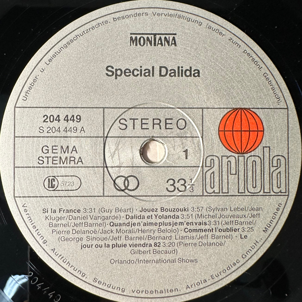 Dalida ‎– Special Dalida (Германия 1982г.)