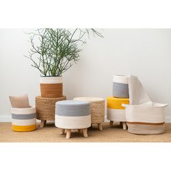 Пуф Devy, Ø40х40 см, бежевый/горчичный