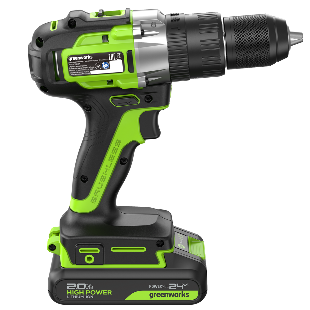 Дрель-шуруповерт ударная акк. Greenworks GD24DD60, 24V, б/щет, 30/60Нм,1х2Ач,ЗУ,кор (3704107CUA)