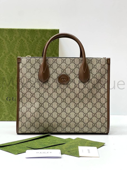 Кожаная коричневая сумка шоппер Gucci (Гуччи) премиум класса