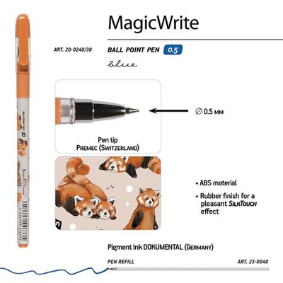Ручка шариковая 0.5мм синяя "MagicWrite. Красные панды" (Bruno Visconti)