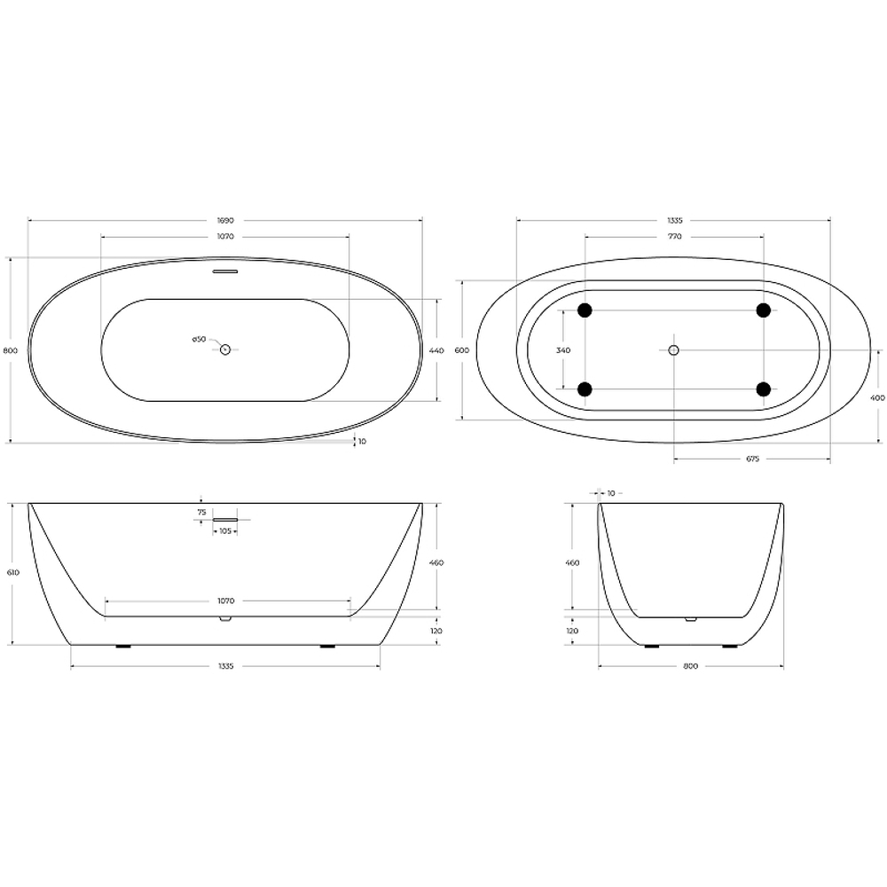 Акриловая ванна BelBagno 170x80 BB414-1700-800 без гидромассажа