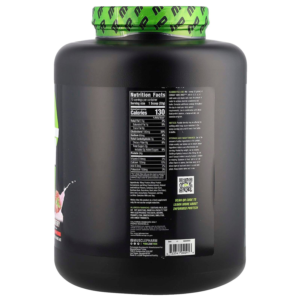 MusclePharm, Combat 100% Whey ™, со вкусом клубники, 2,24 кг (5 фунтов)