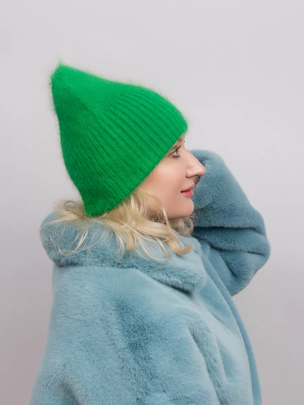 шапка ангора зимняя пушистая вязаная модная