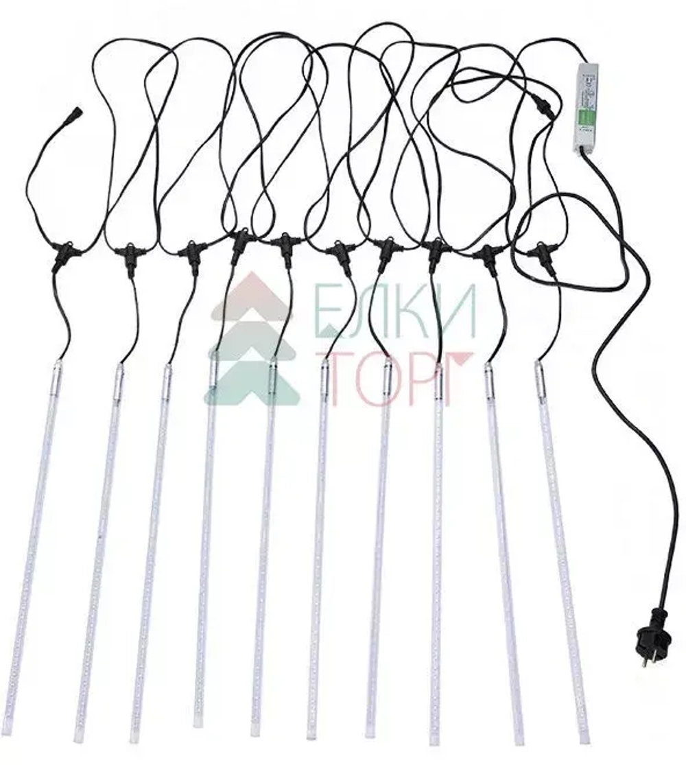 Гирлянда Тающие сосульки 10*0.5 м., 24V., 600 холодных белых LED ламп, коннектор, черный ПВХ, LTC (CCL600-10-1W)