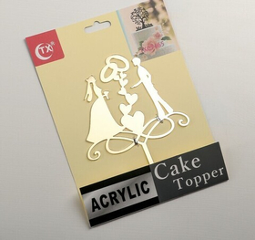 Топпер на торт 13х18 см "Обручальные кольца-Пара", цвет золото