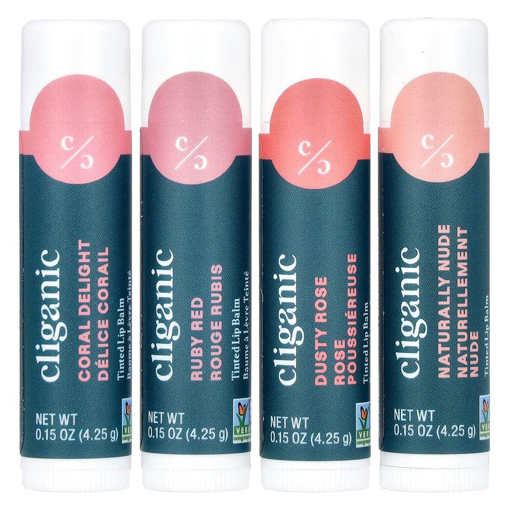 Cliganic, набор оттеночных бальзамов для губ, оттенок, 4 тюбика по 4,25 г (0,15 унции)