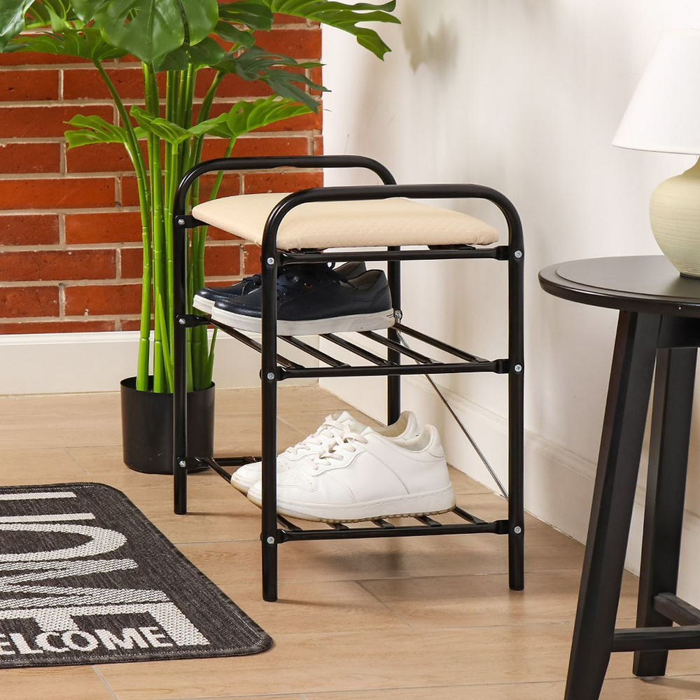 Полка для обуви, мет-л, 3 секц, 44х33х50 см, с сиден, чер, Nika, Б1/Ч