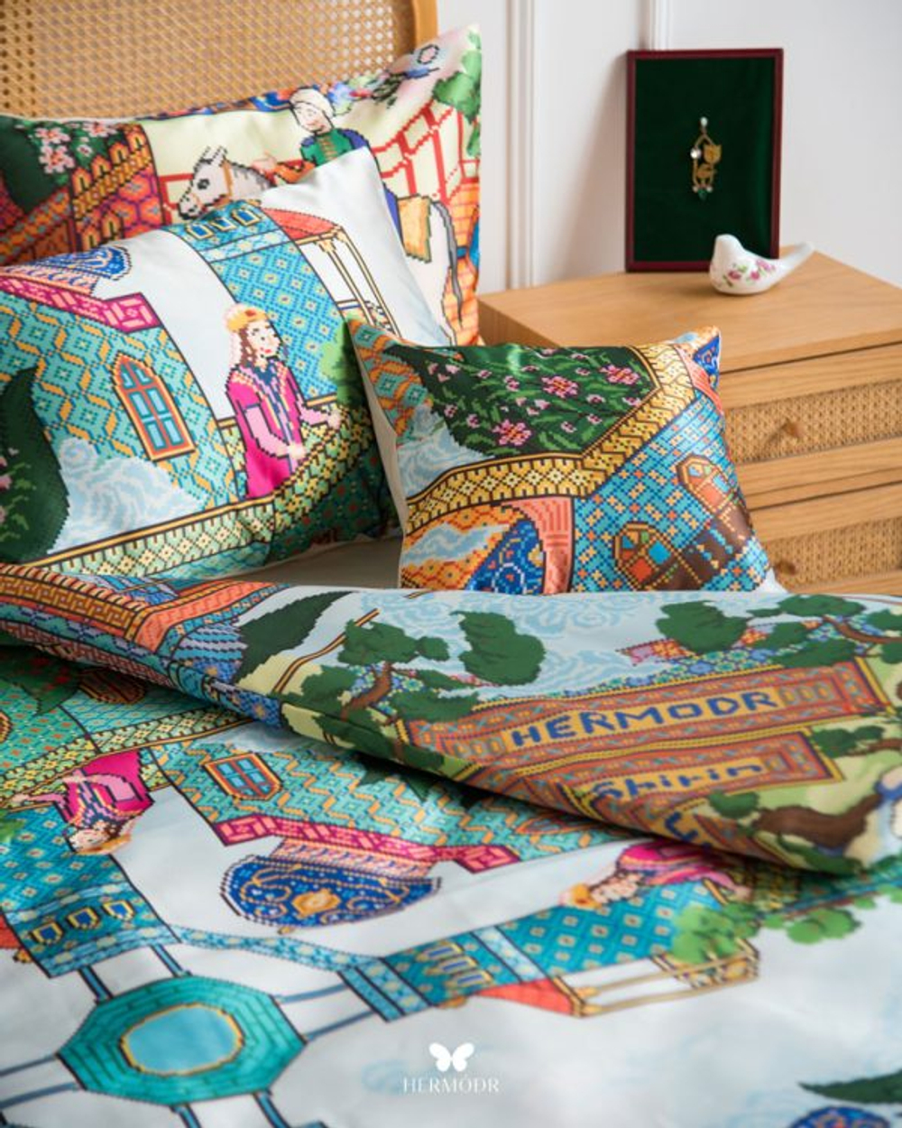 Комплект постельного белья двуспальный Shirin Cover Hermodr 8 предметов 130220303 Иран