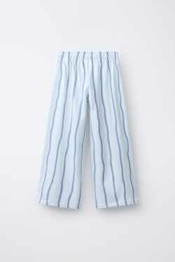 ZARA БРЮКИ WIDE LEG В ПОЛОСКУ, НЕБЕСНО-ГОЛУБОЙ