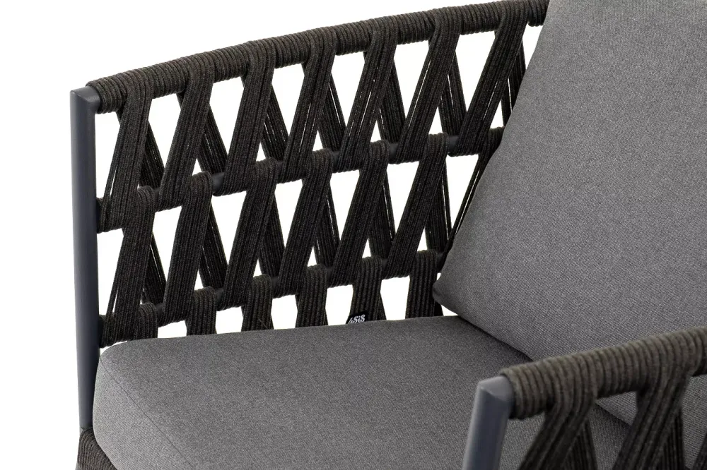 "Диего" лаунж-зона 4-местная плетеная из роупа (веревки), каркас алюминиевый темно-серый, роуп темно-серый