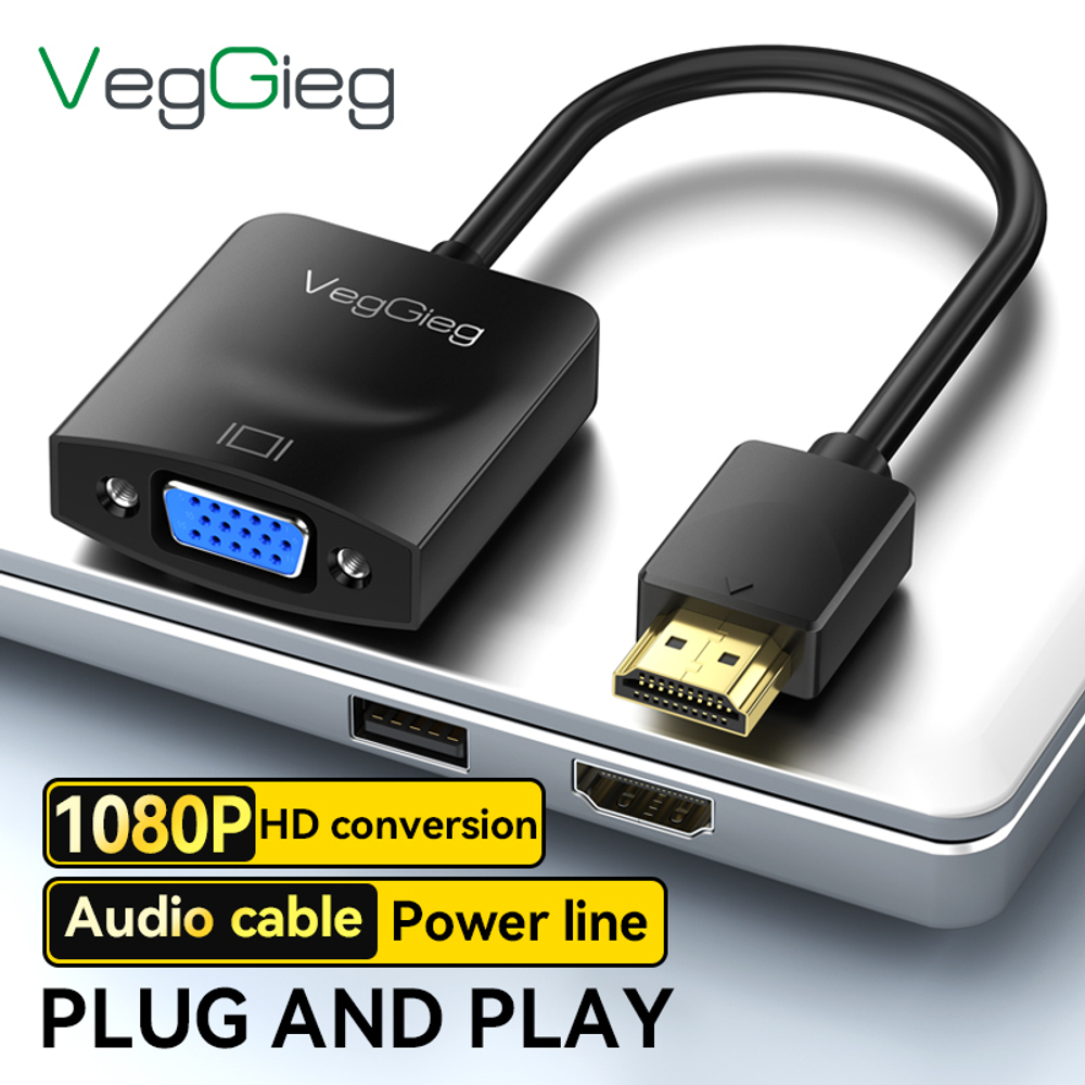 Переходник HDMI на VGA VegGieg | Full HD 1080p 60 Гц | Чипсет AG6202 | Без драйверов
