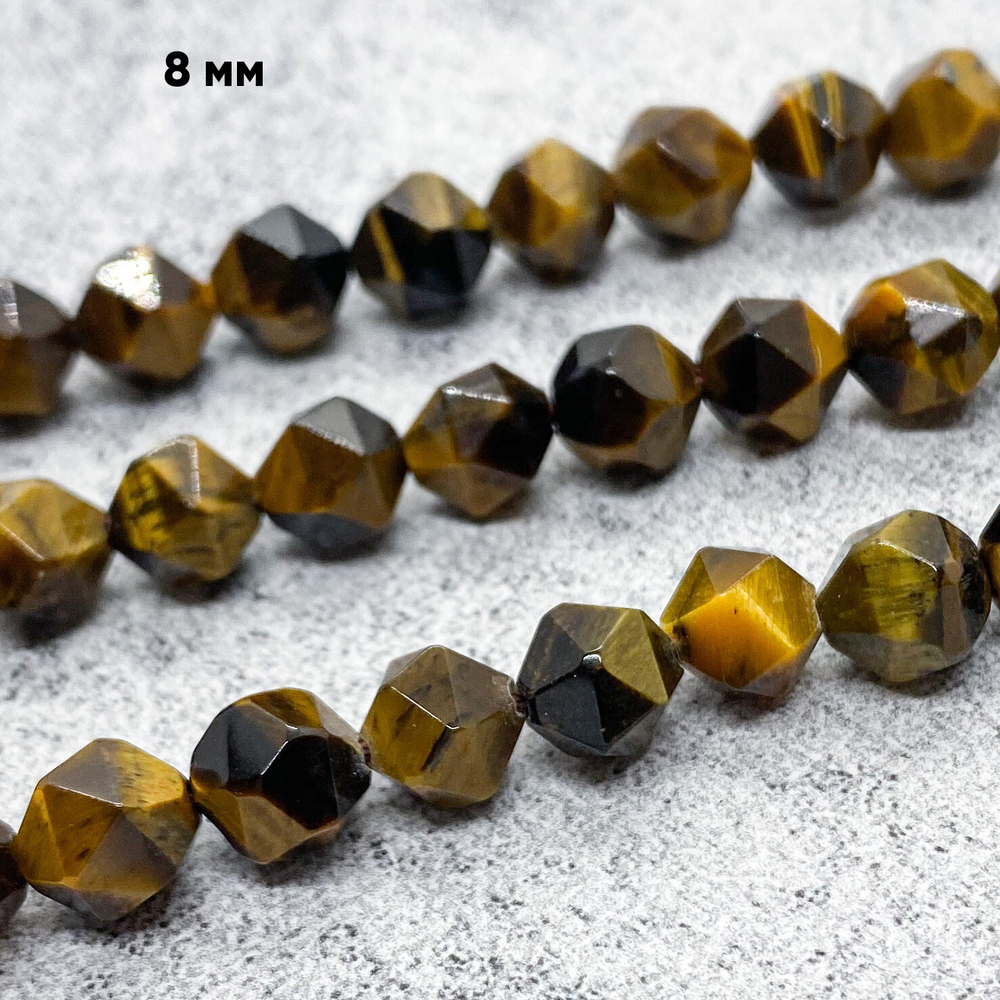 Бусины Тигровый глаз крупной огранки, размер около 8 мм, цена за 12 шт (1/4 нити)