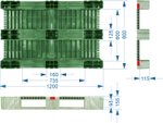 Паллет 1200x800х150 сплошной, усиленный, на 3-х полозьях, арт. TR 1208-1-1 серый, код: 08947