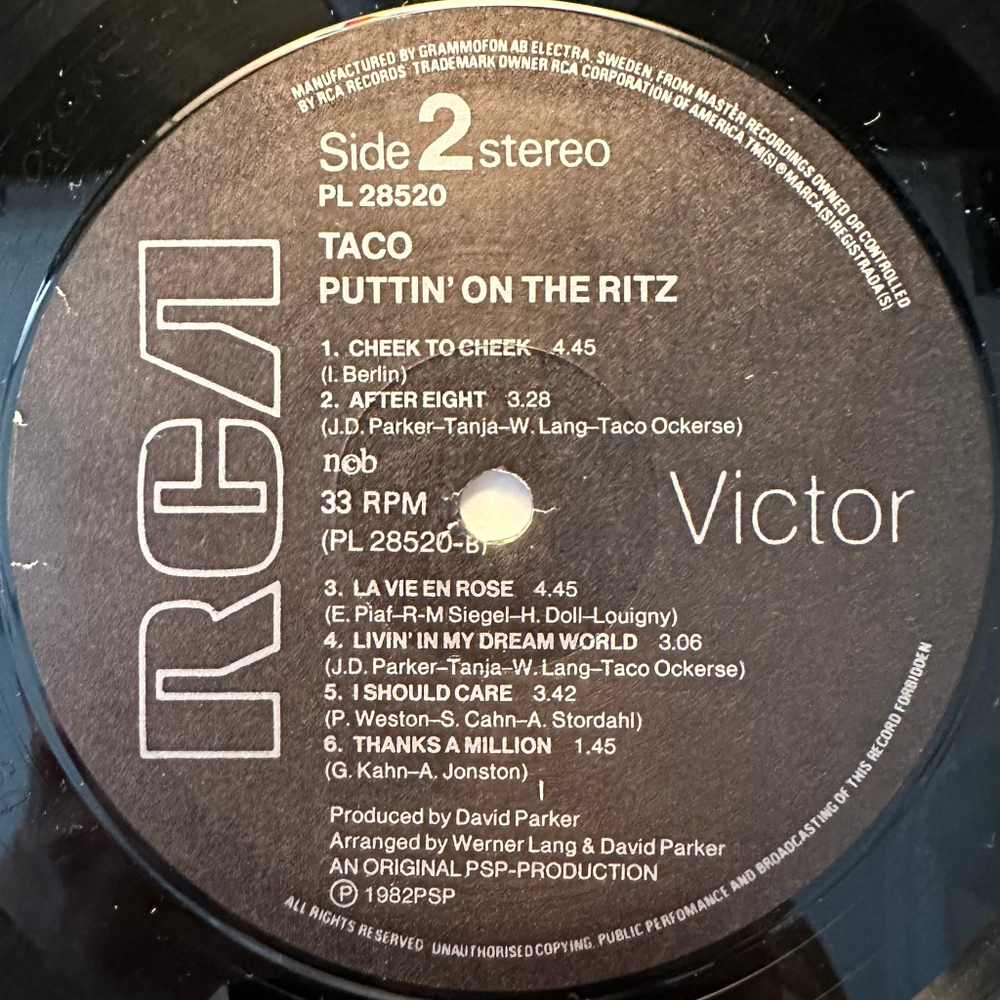 Taco - Puttin' On The Ritz! (Скандинавия 1982г.)