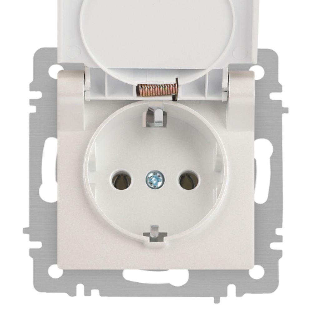 Розетка Intro Accent 6-203-06 с заземлением 2P+E Schuko с крышкой 16А-250В IP20 СУ AL/CU перламутр