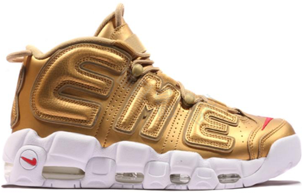 Кроссовки Supreme X Nike Air More Uptempo Metallic Gold