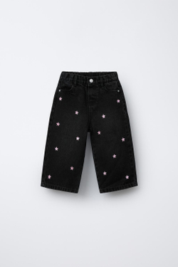 ZARA ДЖИНСЫ-КЮЛОТЫ «ЗВЕЗДЫ» С БЛЕСКОМ, ЧЕРНЫЙ