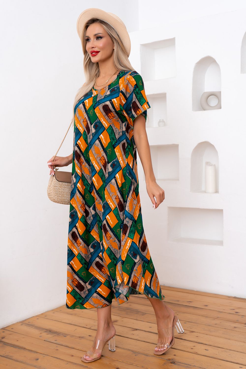 Платье Магия лета (охра/зеленый) Р11-867/6 Nikol (Акция)
