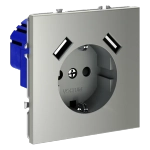 Розетка встраиваемая VOLTUM S70 с заземлением и защитными шторками, 16А, с USB, A+A, (сталь)