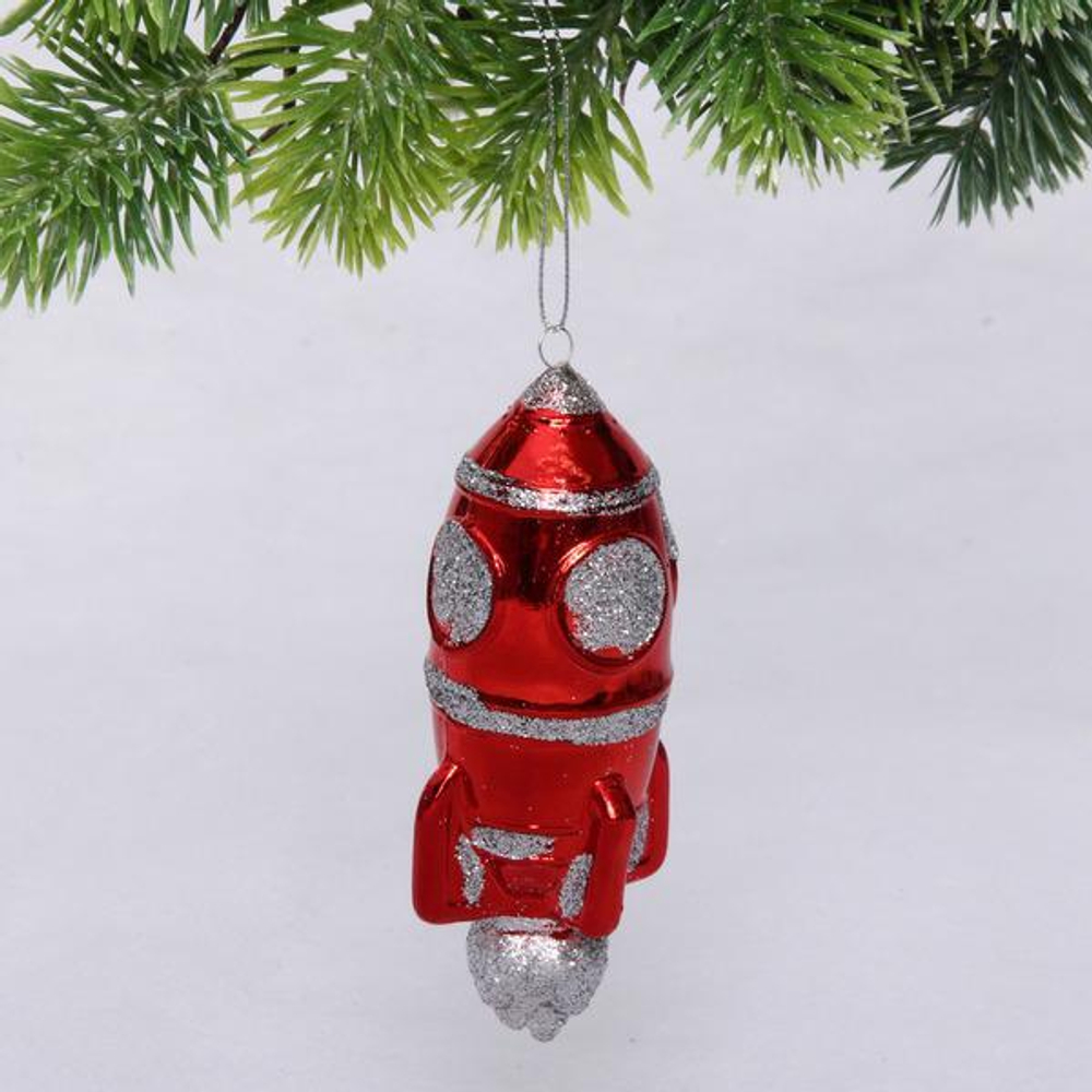 Елочная игрушка "Новогодняя ракета" 12*5*5 см, красный (Серпантин)