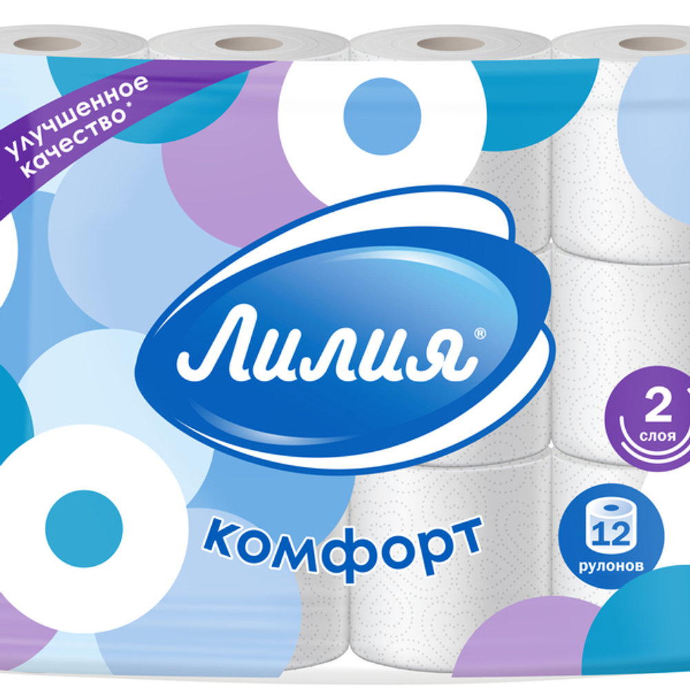 Бумага туалетная ЛИЛИЯ 2 сл., 12 рул., белая