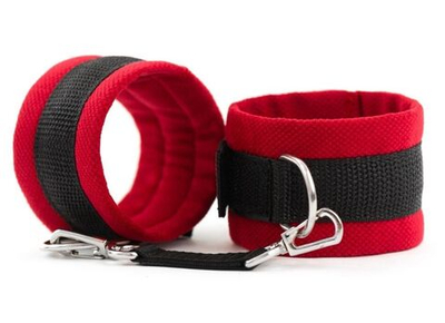 Красно-черные наручники My rules на сцепке (Цвет: красный с черным)