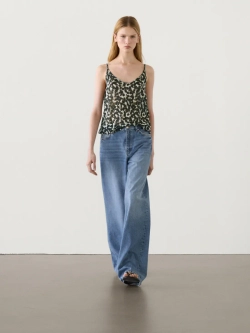 Massimo Dutti Льняной топ на бретелях с леопардовым принтом, разноцветный