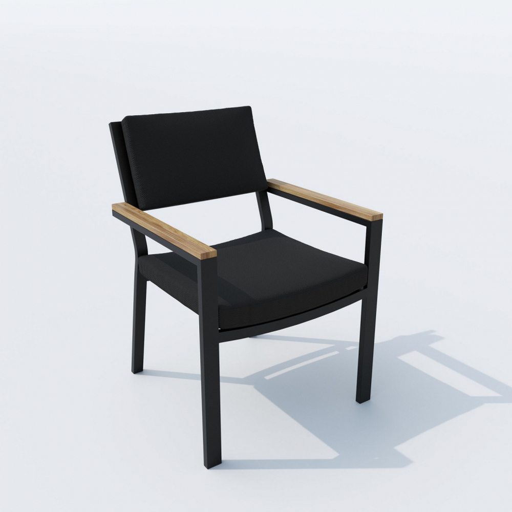 Обеденная группа Ideal Patio ТЕЛЛА  БОНТА каркас карбон, стол тик 200, ткань черная