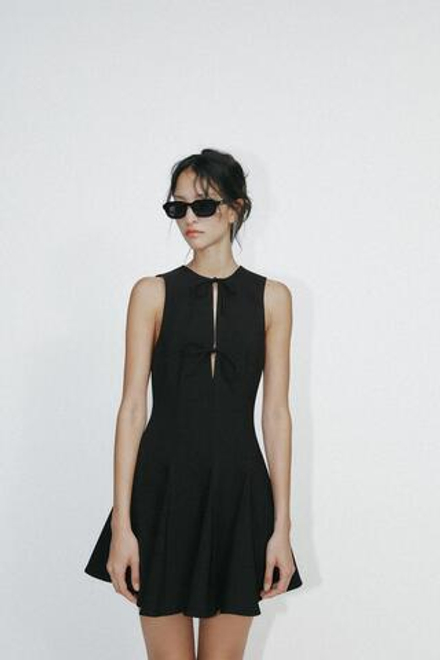 ZARA КОРОТКОЕ ПЛАТЬЕ С БАНТАМИ И ЮБКОЙ ГОДЕ, ЧЕРНЫЙ