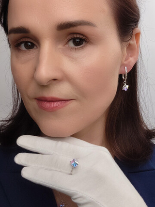 Серьги-подвески Миражи с кристаллом-хамелеоном Swarovski