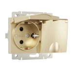 Розетка двойная влагозащищенная с заземлением с крышками и шторками (шампань рифленый) W1172210