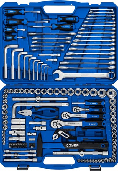 ЗУБР Универсал-142, 142 предм., (1/2″+ 3/8″+ 1/4″), универсальный набор инструмента, Профессионал (27670-H142)