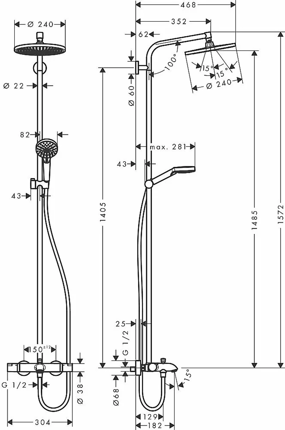 Душевая система Hansgrohe Crometta S Showerpipe 240 1jet 27320000