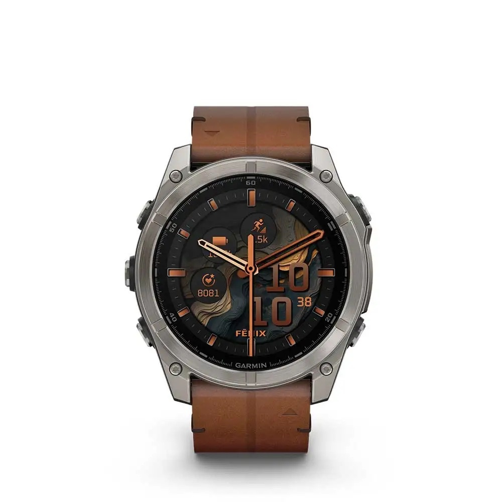 Умные часы Garmin Fenix 8, 51 мм, AMOLED, Sapphire bare Titanium, black with chestnut leather band plus graphite silicone band