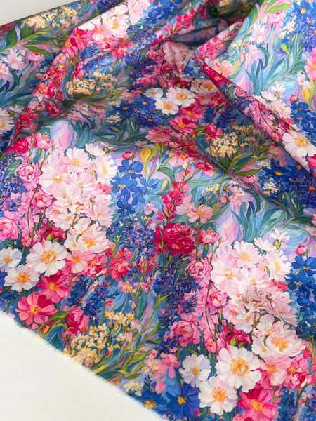 ЯРКИЙ ЦВЕТОЧНЫЙ ПРИНТ, РОЗОВЫЙ, СИНИЙ - 100% хлопок 4