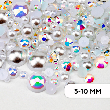 Набор декоративного полужемчуга и страз “Pearl-Crystal AB-Silver-Matte White”