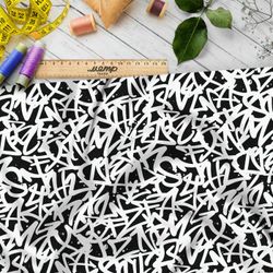 Ткань премиум Оксфорд 600D черно-белые граффити