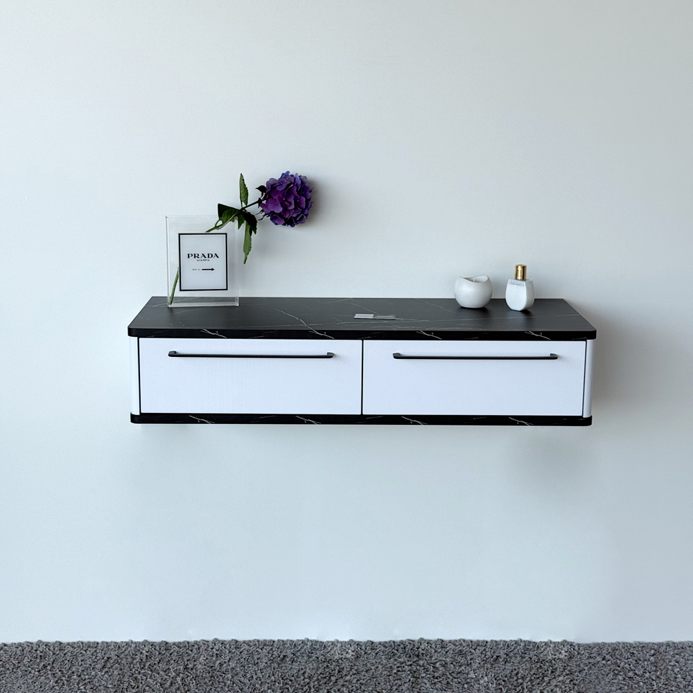 Подвесной туалетный столик консоль Royal 5210 эко (Мрамор Неро-р.черная)