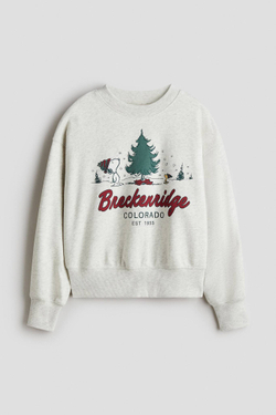 H&M Толстовка оверсайз с принтом, светло-серый меланж