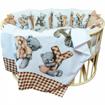 Комплект в кроватку 18 предметов "Мишка с буквами серый", сатин