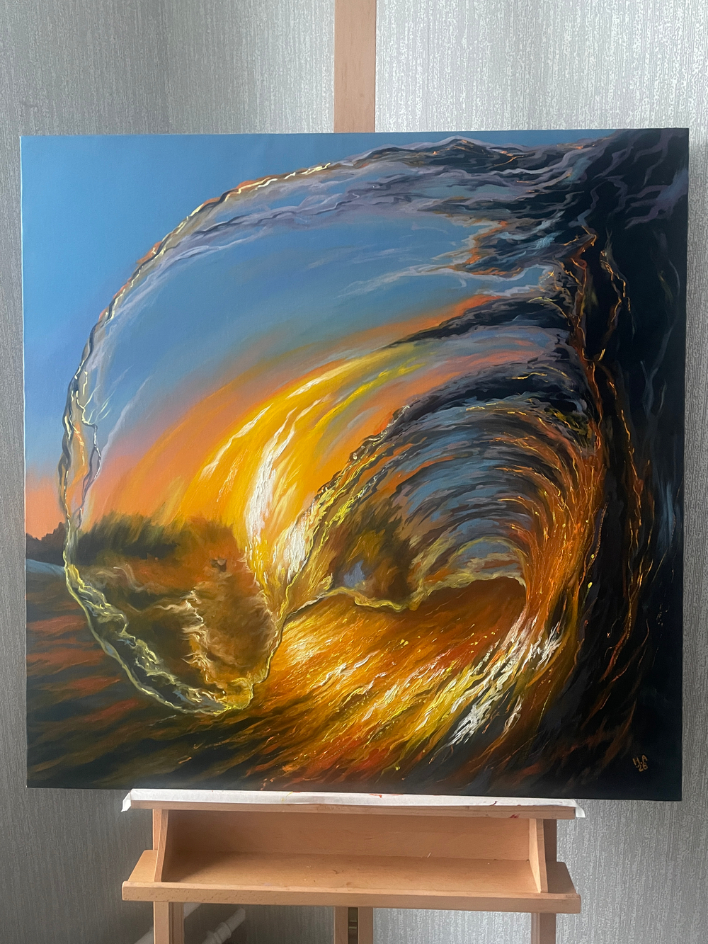 Картина маслом на холсте "Прозрачная волна" 80х80 см. Деревянный подрамник. Художник Наталия Осадчук