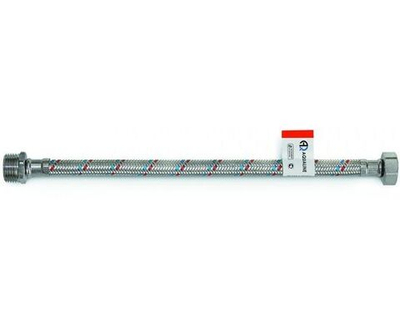 AQUALINE Подводка гибкая для воды с нак.гайкой-ЛАТУНЬ,стальная оплетка 1/2-80см,(вн-нар, г/ш),1430