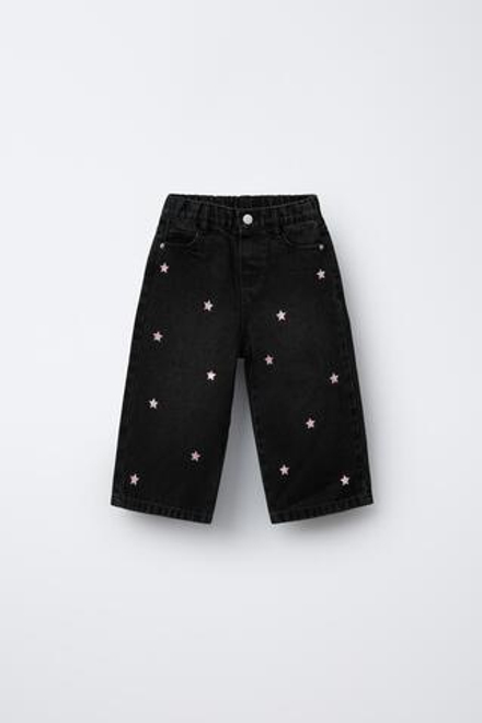 ZARA ДЖИНСЫ-КЮЛОТЫ «ЗВЕЗДЫ» С БЛЕСКОМ, ЧЕРНЫЙ