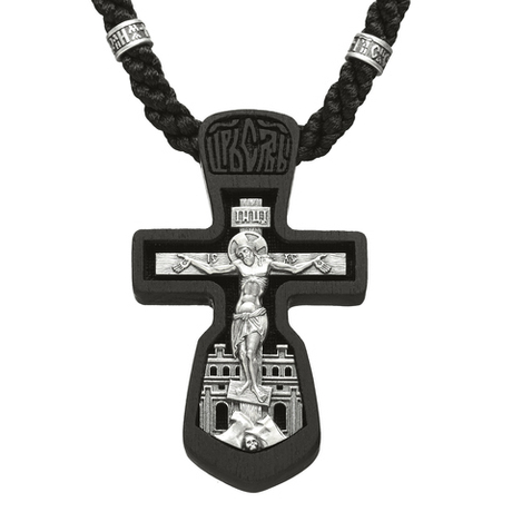 Крест из дерева с серебряным распятием