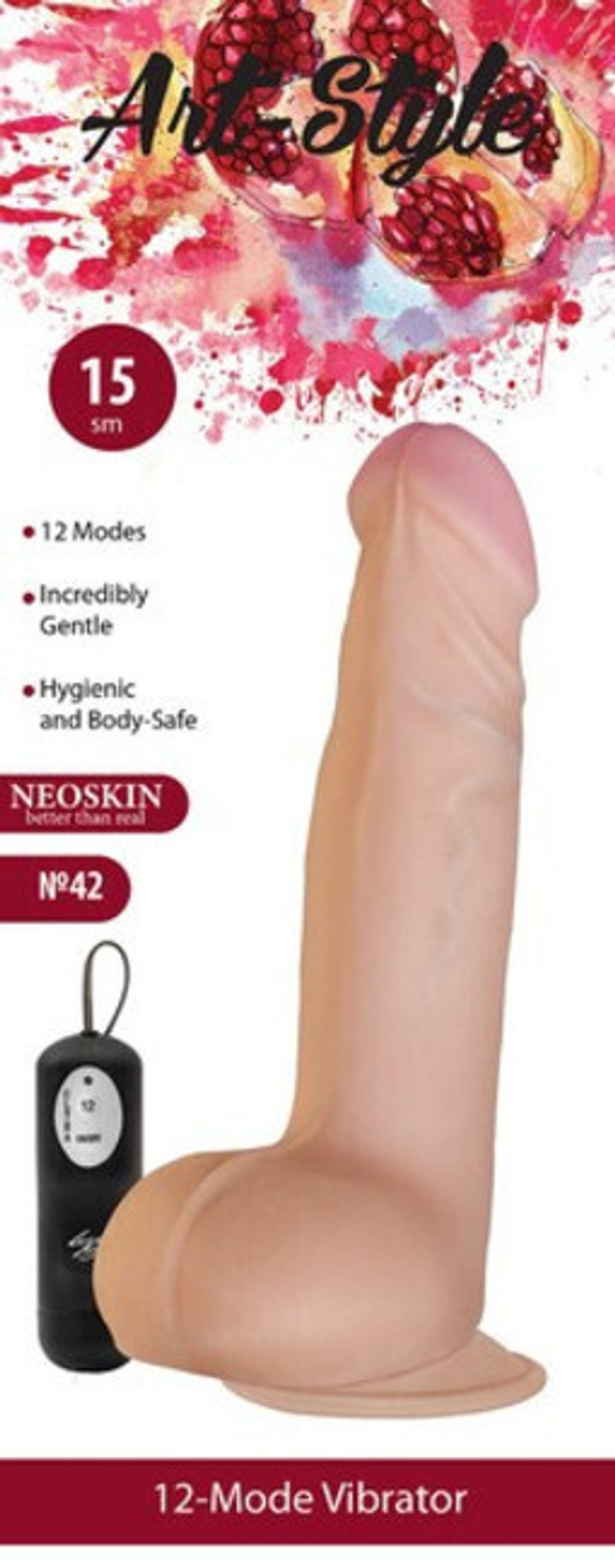 Реалистичный вибратор Art-Style Neoskin №42 ,вторая кожа, 12 режимов ( 20,5 см , телесный) (Цвет: телесный)