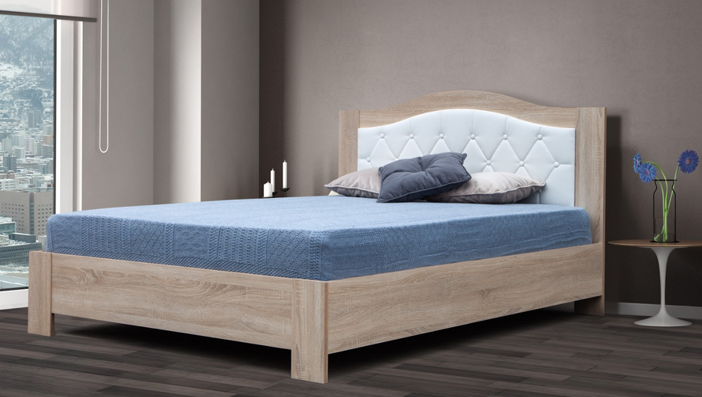 Кровать "Маркиза" 1400х2000 (встр.основание, дуб сонома,ТМ-14 белый пуговицы), Мелодия сна, г. Пенза