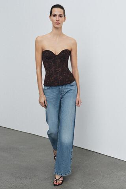 ZARA КРУЖЕВНОЙ КОРСЕТ, КОРИЧНЕВЫЙ